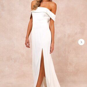 Dose of Love Ivory Bridal Off-the-Shoulder Mermaid Maxi Slit Dress
